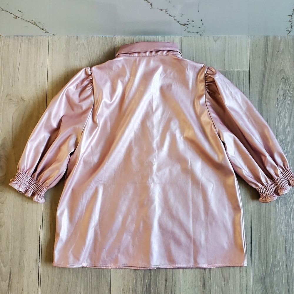 THML Blouse Womens Medium Pink Shimmer Button-Front Collar Top - Picture 2 of 7